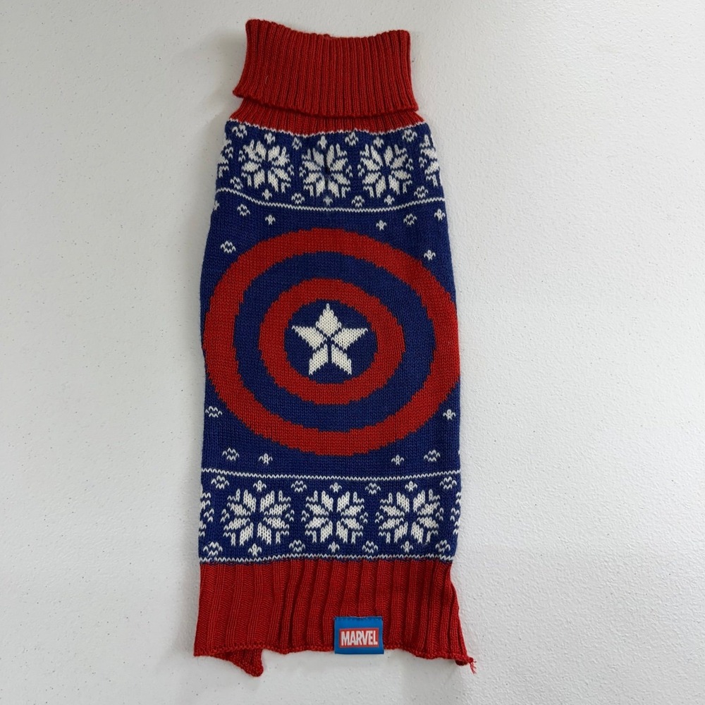 Marvel Captain America blue red turtleneck pullover knit stretch sweater dog pet
